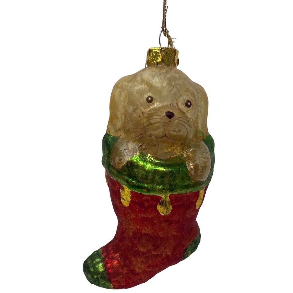 Vintage Glass Christmas Ornament Puppy Dog Stocking